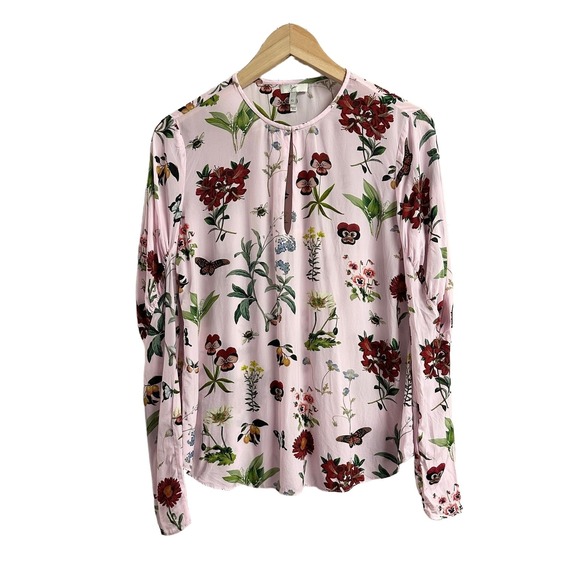 Joie Liseli Pink Botanical Floral Butterfly Print Keyhole Blouse XS - Picture 2 of 8